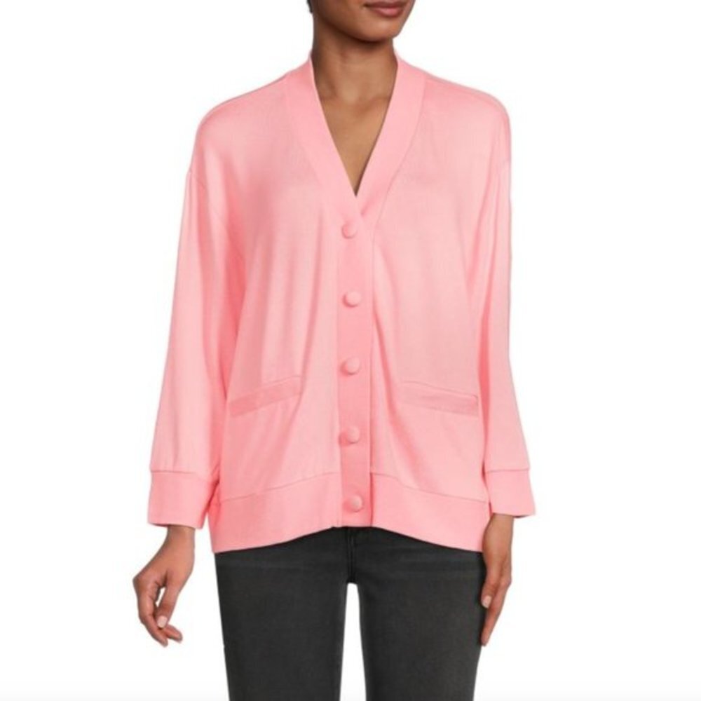 LESJOUR! V-Neck Cardigan in Pink Size Medium